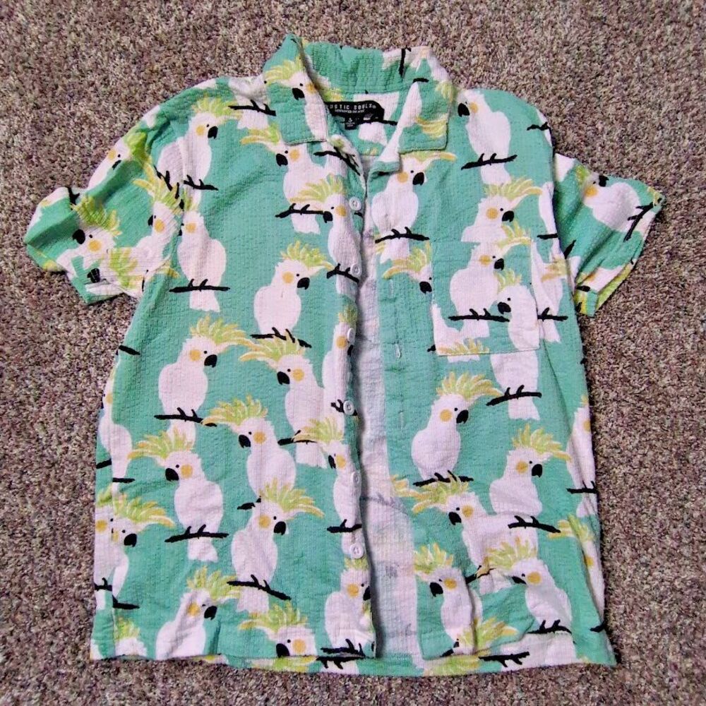Rustic Souls Men's S Small Short Sleeve Button Up Shirt Cockatoo Aqua Green
